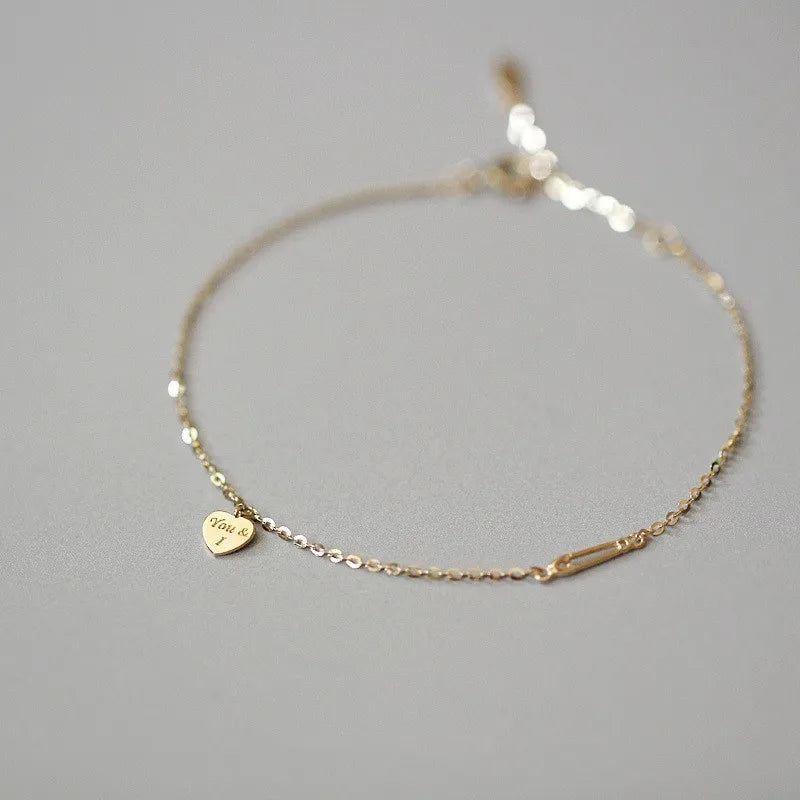 Pulseira Dourada Coração Delicado Prata 925 – Coeur Tendre Simplicité