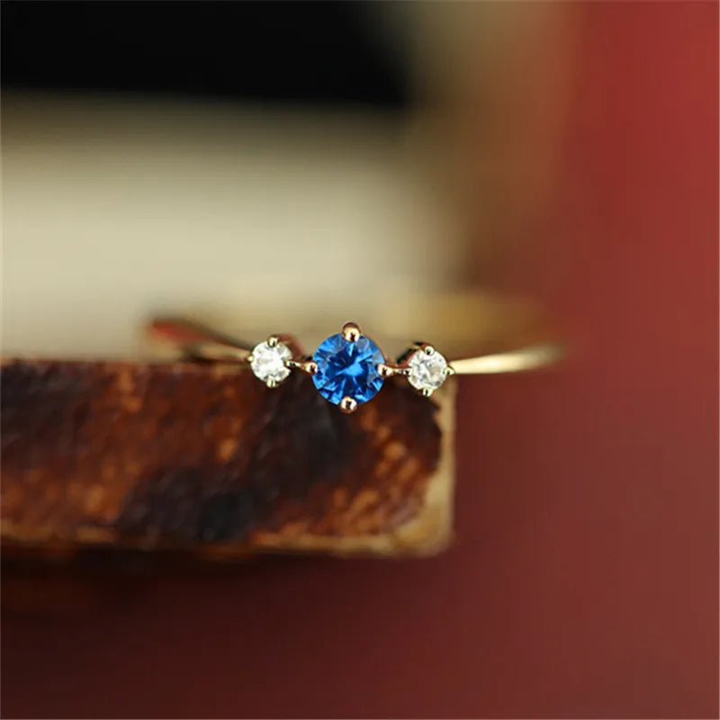 Anel Dourado Zircônia Azul Prata 925 – Saphir Bleu Simplicité