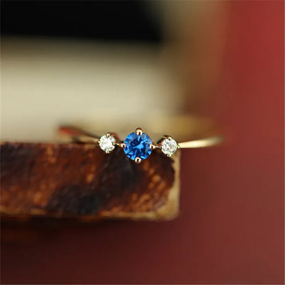 Anel Dourado Zircônia Azul Prata 925 – Saphir Bleu Simplicité