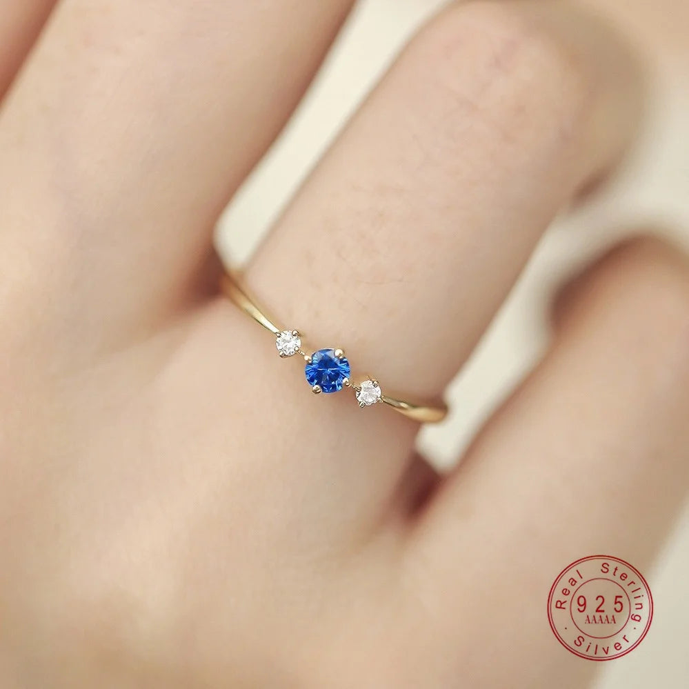 Anel Dourado Zircônia Azul Prata 925 – Saphir Bleu Simplicité