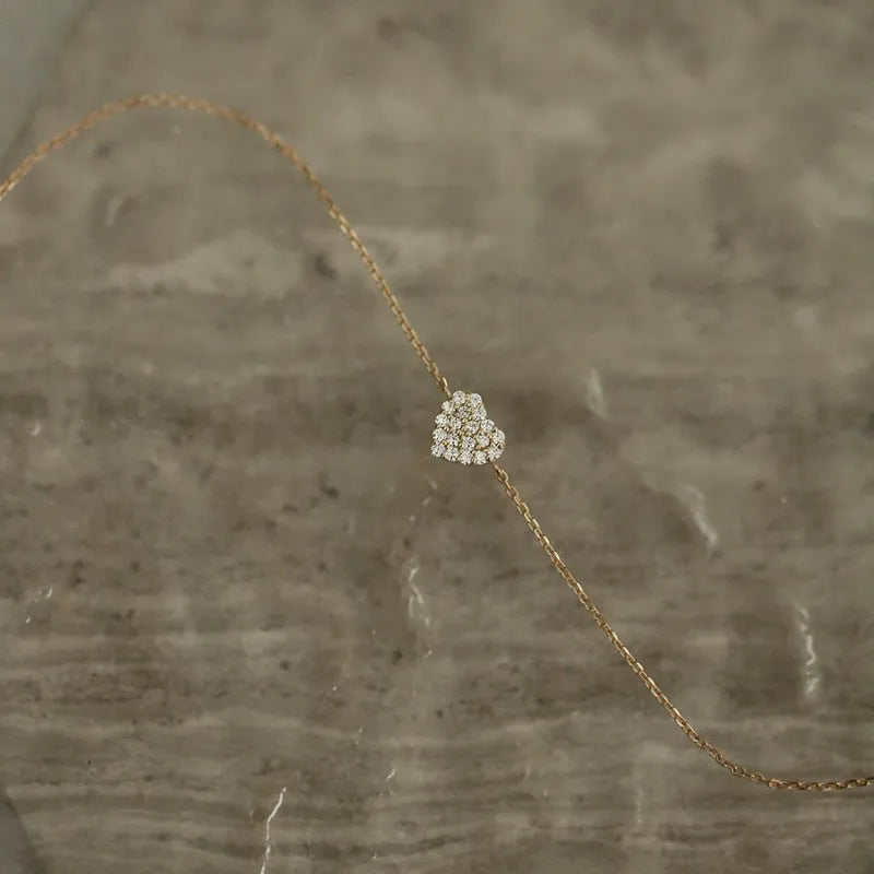 Pulseira Dourada Coração Pavê Prata 925 – Coeur Pavé Simplicité