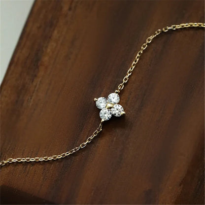 Pulseira Prata 925 Flor Coreana Zircônia Banhada Ouro – Fleur Orientale Simplicité