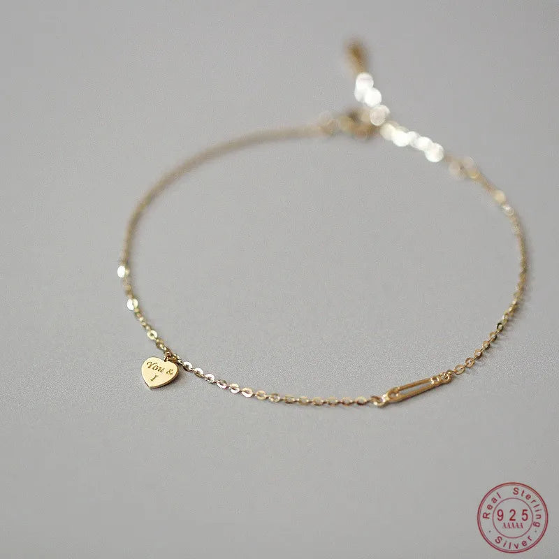 Pulseira Dourada Coração Delicado Prata 925 – Coeur Tendre Simplicité