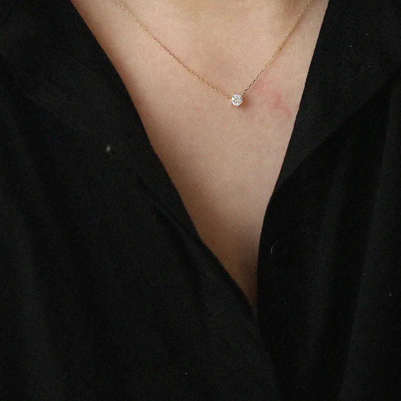 Colar Solitário Zircônia Clavícula Prata 925 – Solitaire Brillant Simplicité
