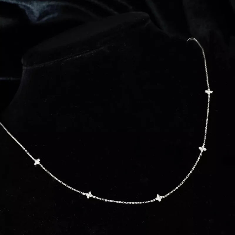 Colar e Pulseira Flor Zircônia Prata 925 – Bouquet Brillant Simplicité