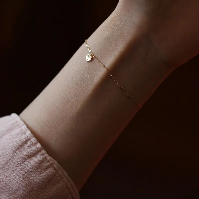 Pulseira Dourada Coração Delicado Prata 925 – Coeur Tendre Simplicité