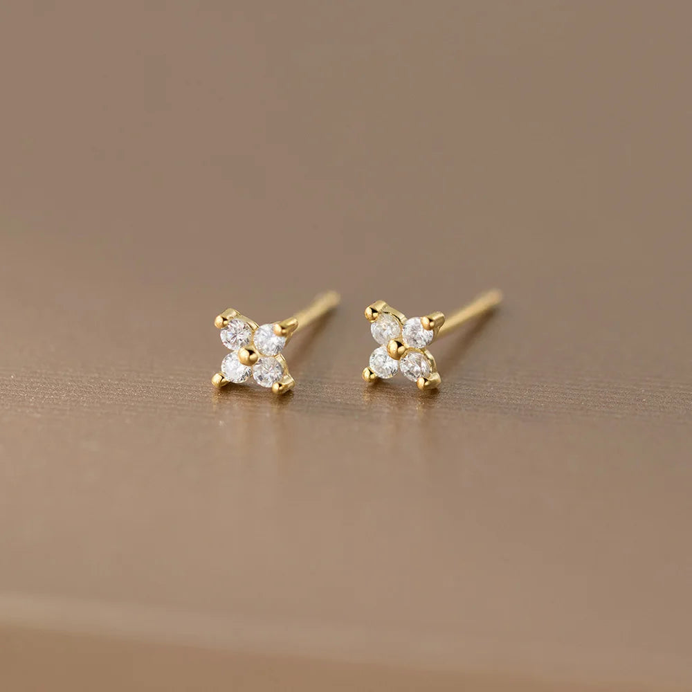 Brinco Prata 925 Trevo Zircônia Ouro 18k – Trèfle Lumineux Simplicité