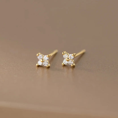 Brinco Prata 925 Trevo Zircônia Ouro 18k – Trèfle Lumineux Simplicité