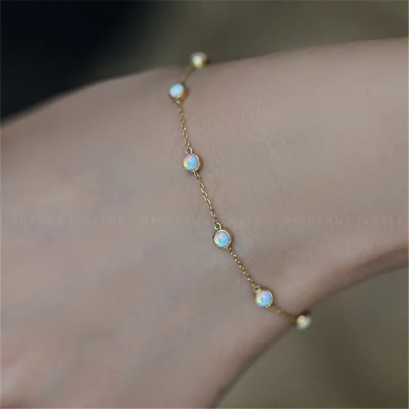 Pulseira Prata 925 Opala Imitação Banhada Ouro – Opale Lumineuse Simplicité