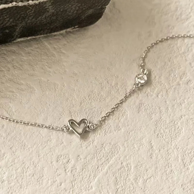 Pulseira Prata 925 Coração Zircônia Ajustável Banhada Ouro – Charme Cœur Simplicité