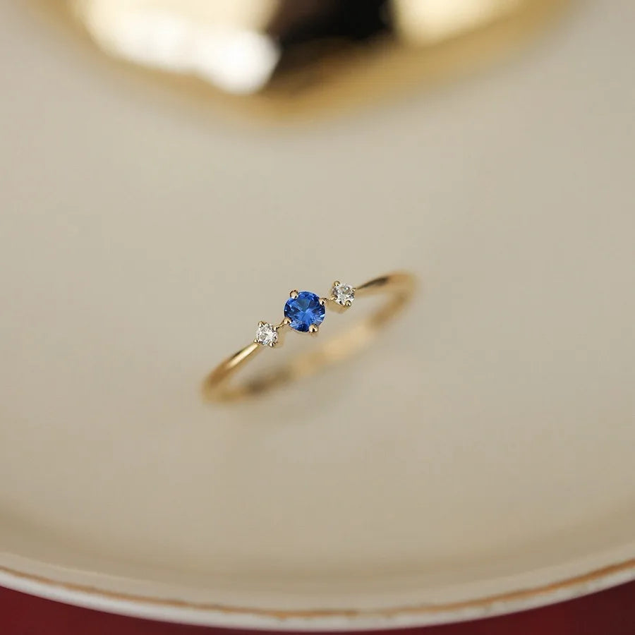 Anel Dourado Zircônia Azul Prata 925 – Saphir Bleu Simplicité