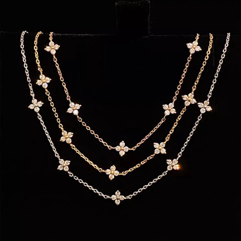 Colar e Pulseira Flor Zircônia Prata 925 – Bouquet Brillant Simplicité