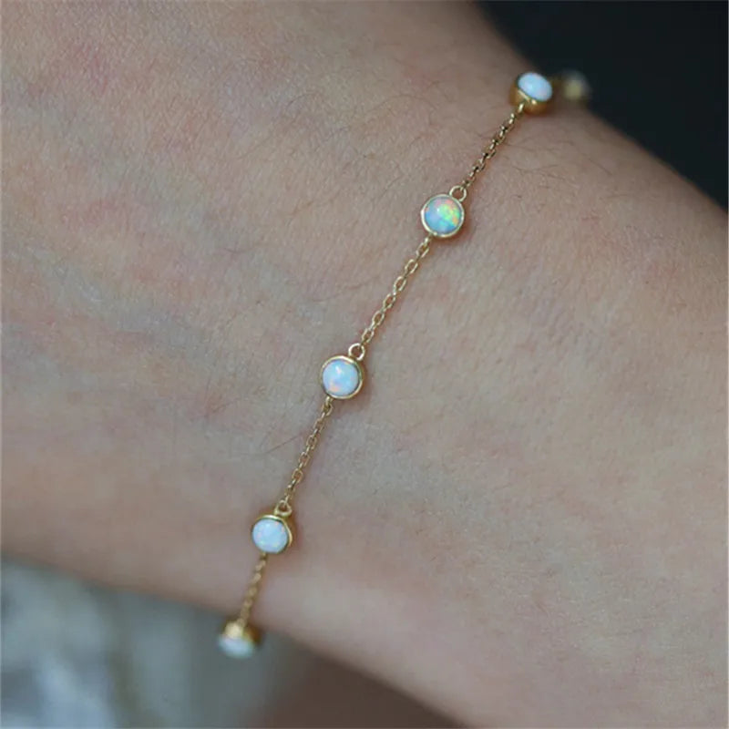 Pulseira Prata 925 Opala Imitação Banhada Ouro – Opale Lumineuse Simplicité