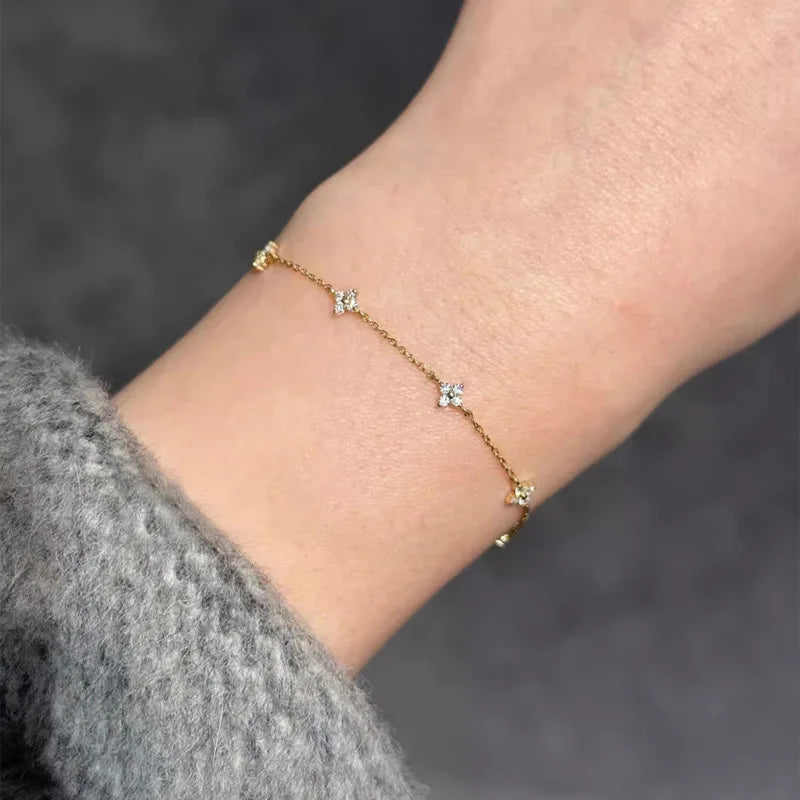 Colar e Pulseira Flor Zircônia Prata 925 – Bouquet Brillant Simplicité