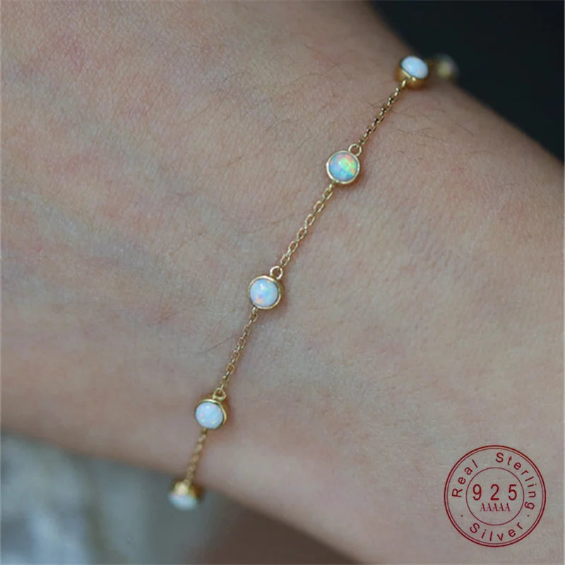 Pulseira Prata 925 Opala Imitação Banhada Ouro – Opale Lumineuse Simplicité