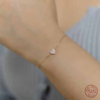 Pulseira Dourada Coração Pavê Prata 925 – Coeur Pavé Simplicité