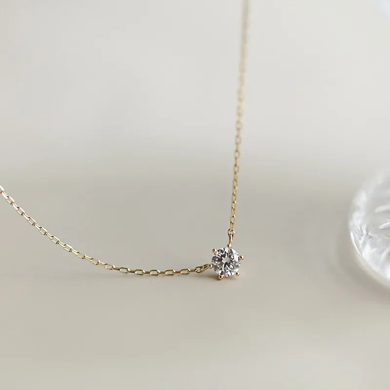 Colar Solitário Zircônia Clavícula Prata 925 – Solitaire Brillant Simplicité