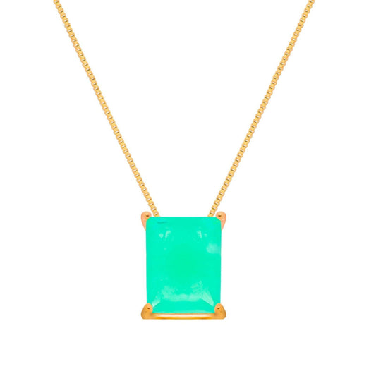 Colar dourado Rectangle Émeraude Pendentif Simplicité