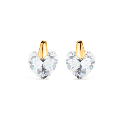 Brinco dourado zircônia formato coração Petit Cœur Brillant Simplicité