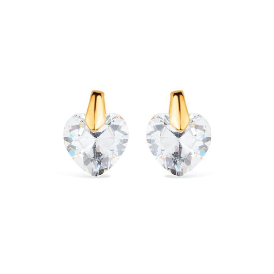 Brinco dourado zircônia formato coração Petit Cœur Brillant Simplicité