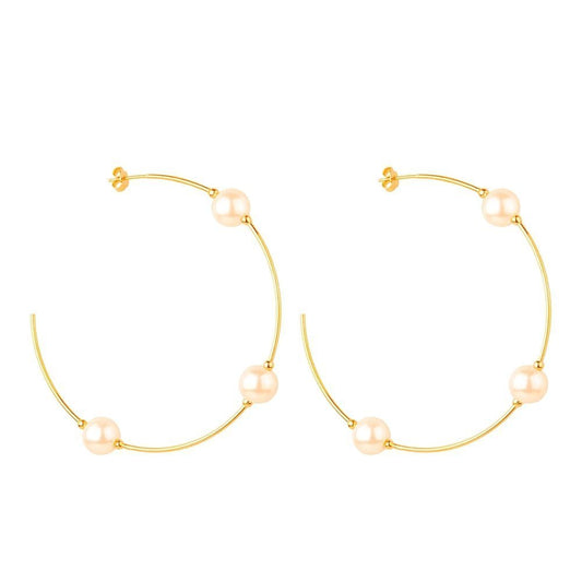 Brinco dourado argola grande com pérolas Cercle de Perles Simplicité