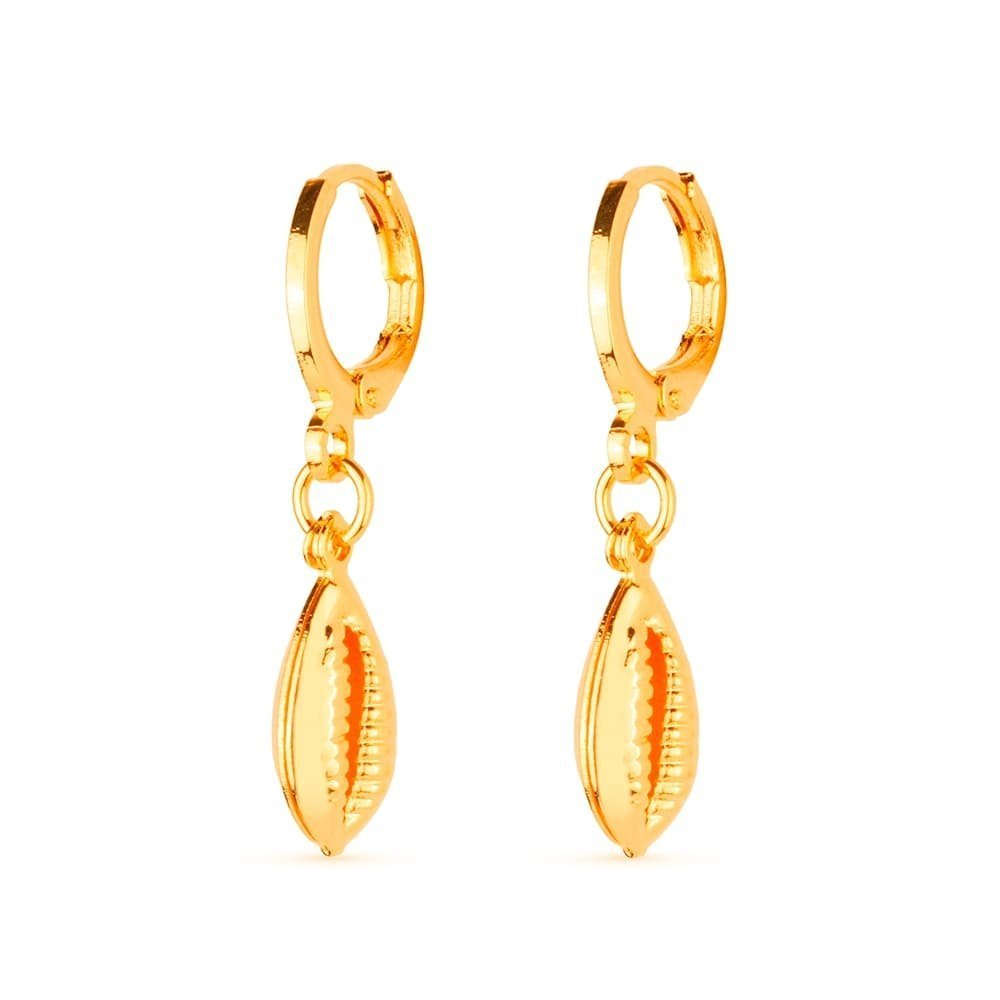 Brinco dourado argolinha com búzios Coquillage Marin Simplicité