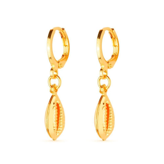 Brinco dourado argolinha com búzios Coquillage Marin Simplicité