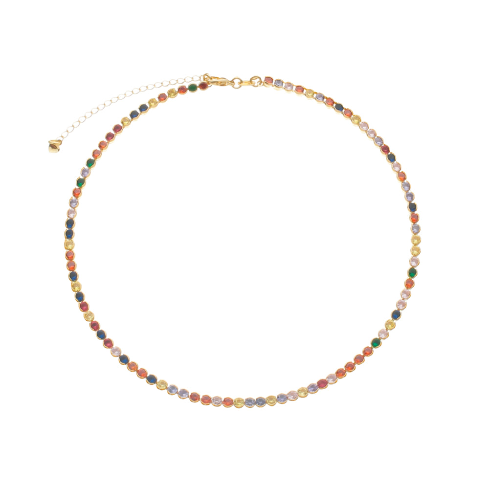 Colar choker dourado Riviera Multicolore Simplicité