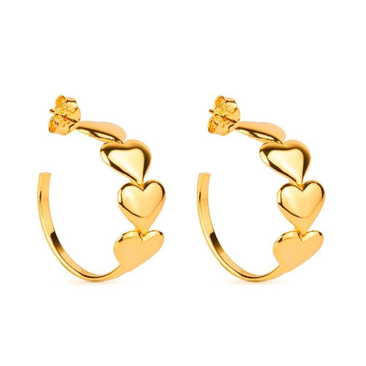 Brinco dourado argola 4 corações Quatre Cœurs Simplicité