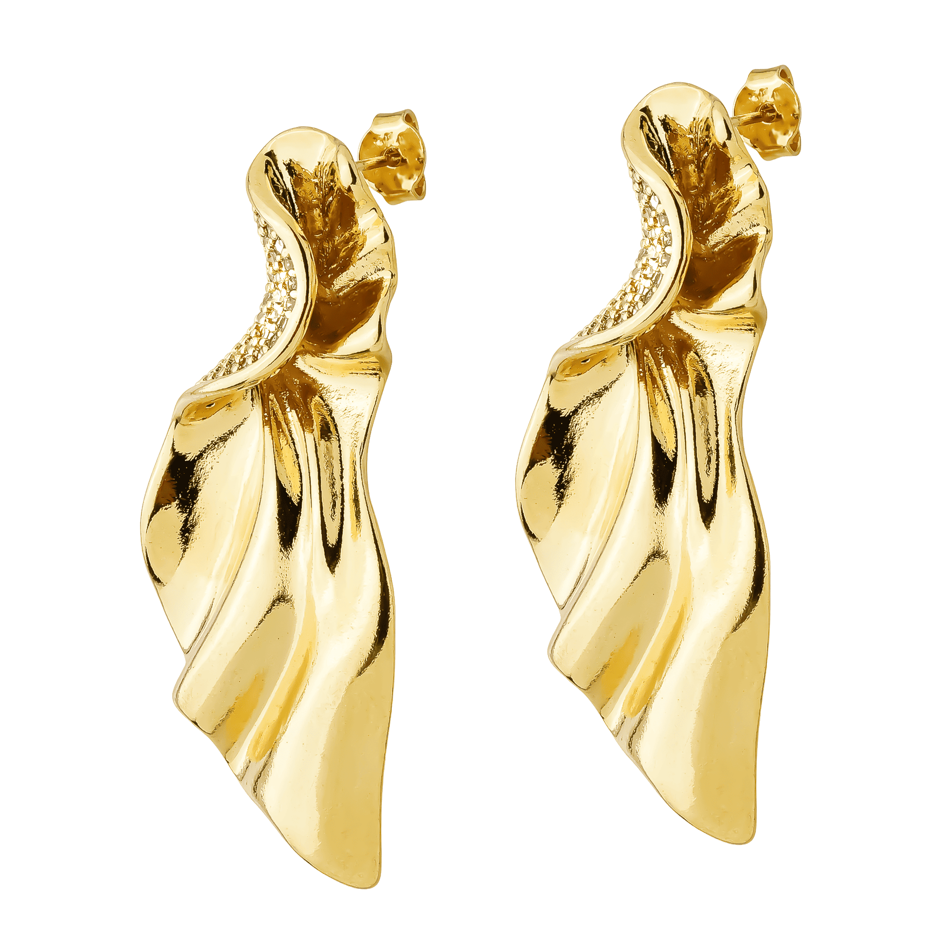 Brinco dourado formato de asas com zircônias Ailes de Lumière Simplicité
