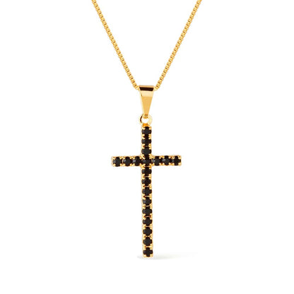 Colar dourado cruz com pedra natural negra Croix de Jais Simplicité