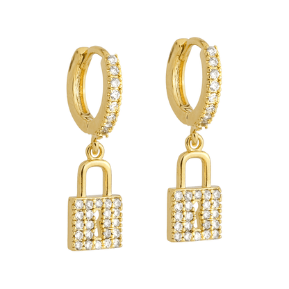 Brinco dourado argolinha com cadeado cravejado Cadenas d'Amour Simplicité