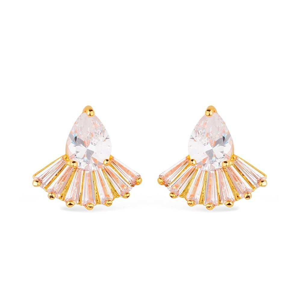 Brinco dourado gota e coroa cravejado Couronne Précieuse Simplicité