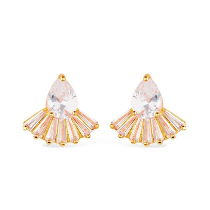 Brinco dourado gota e coroa cravejado Couronne Précieuse Simplicité