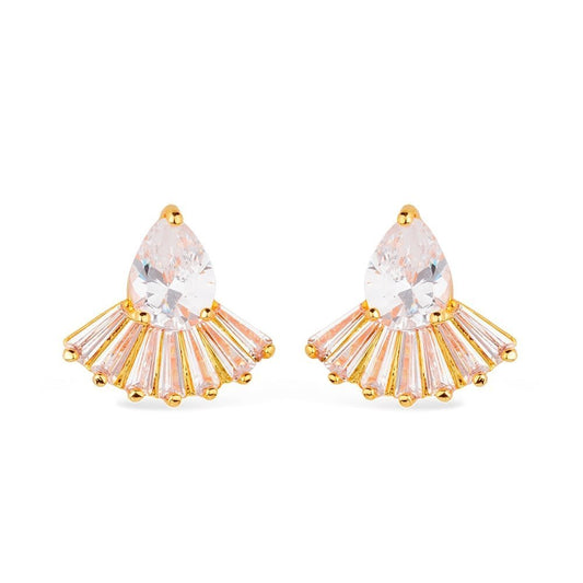 Brinco dourado gota e coroa cravejado Couronne Précieuse Simplicité