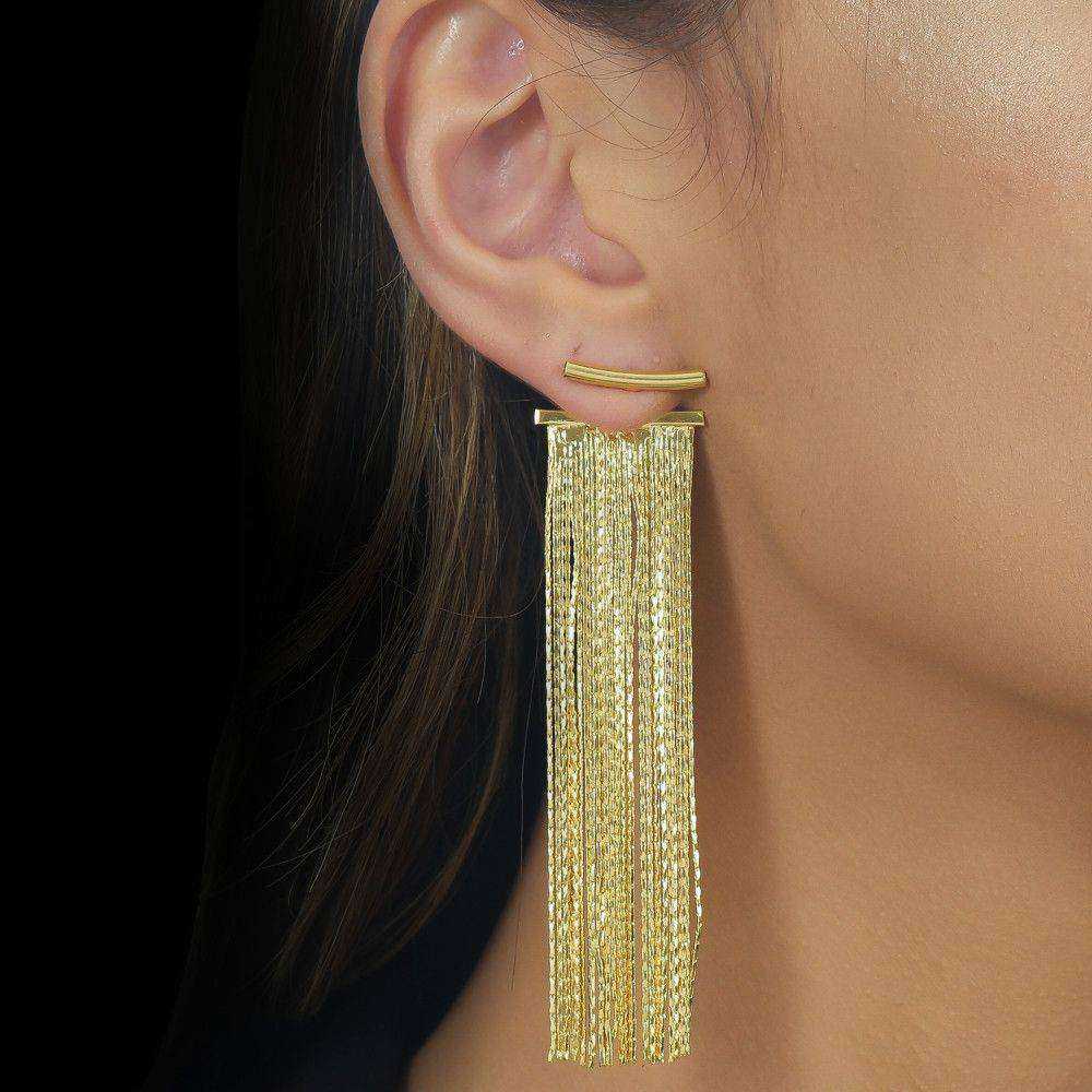 Brinco dourado Frange Précieuse Simplicité em detalhe