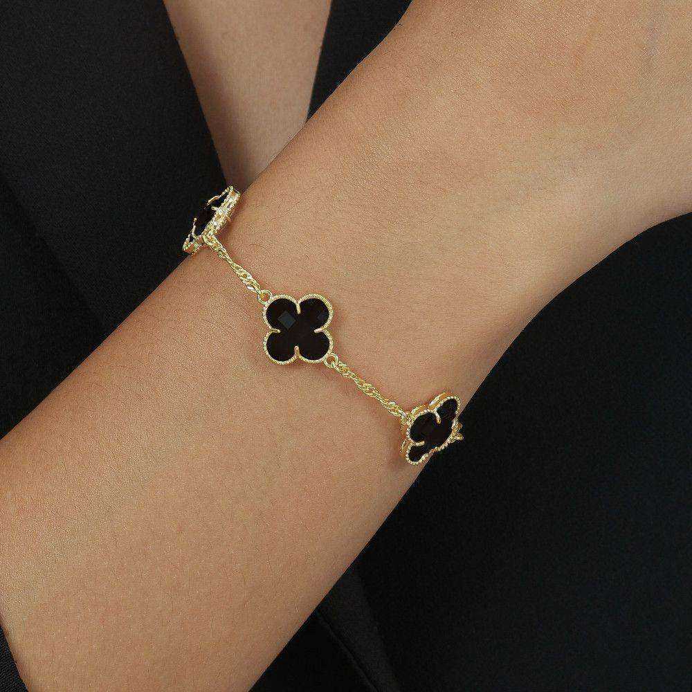 Pulseira dourada Bracelet Trèfles Onyx Simplicité em detalhe