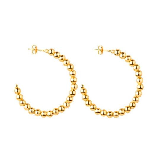 Brinco dourado argola cravejada de bolinhas Anneau de Billes Simplicité