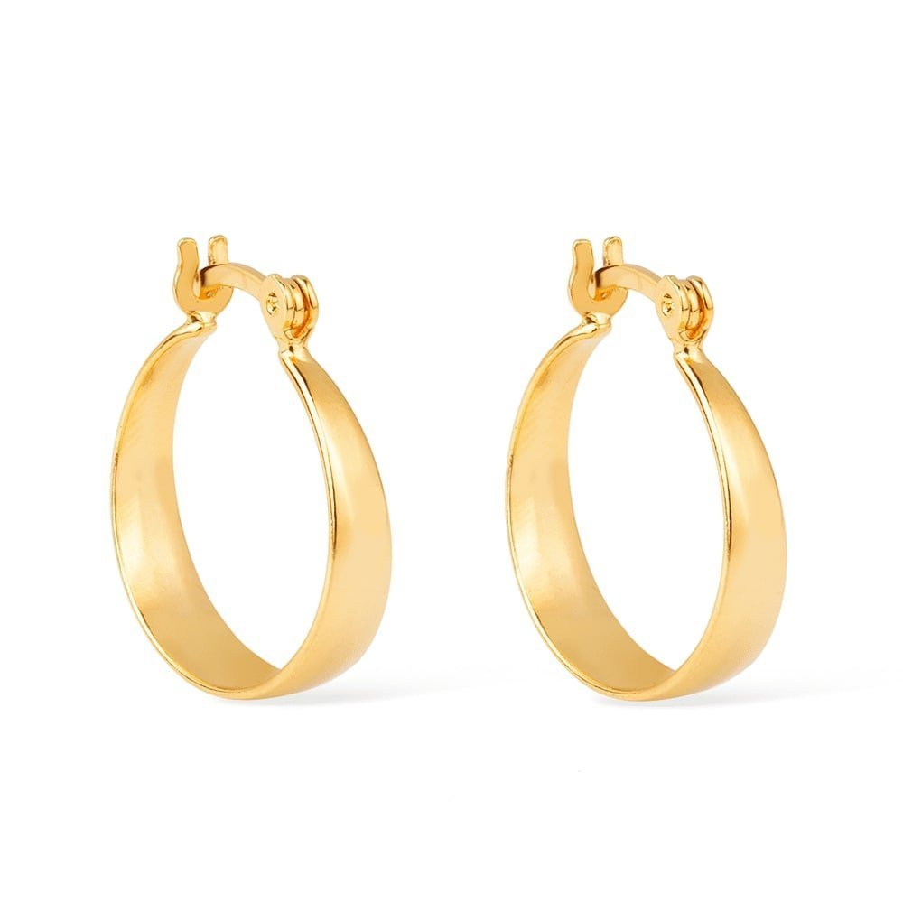 Brinco dourado argola média lisa chapada Anneau Lisse Simplicité