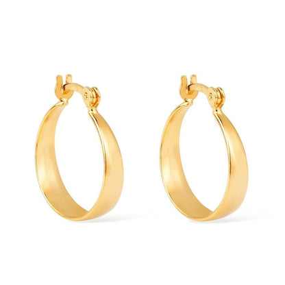 Brinco dourado argola média lisa chapada Anneau Lisse Simplicité