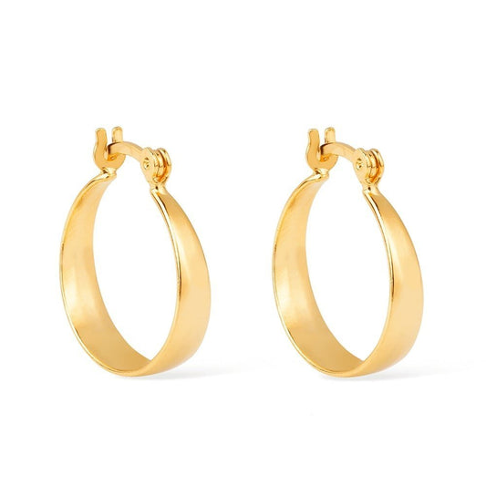Brinco dourado argola média lisa chapada Anneau Lisse Simplicité