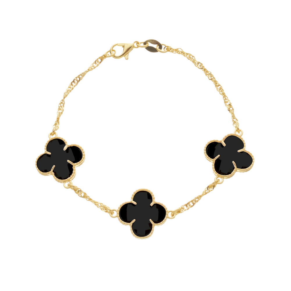 Pulseira dourada Bracelet Trèfles Onyx Simplicité