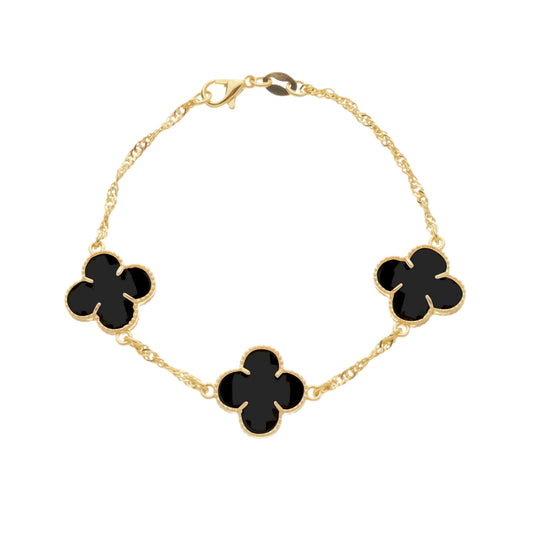 Pulseira dourada Bracelet Trèfles Onyx Simplicité
