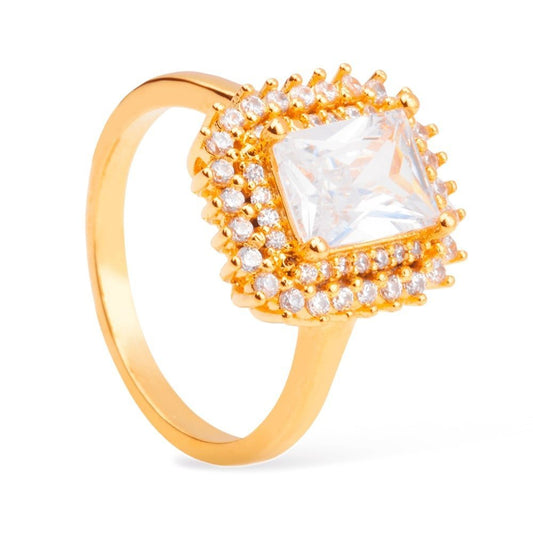 Anel dourado solitário com zircônia Solitaire Éternel Simplicité