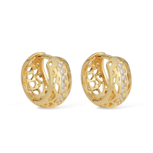 Brinco dourado argolinha vazada com zircônia Dentelle Dorée Simplicité