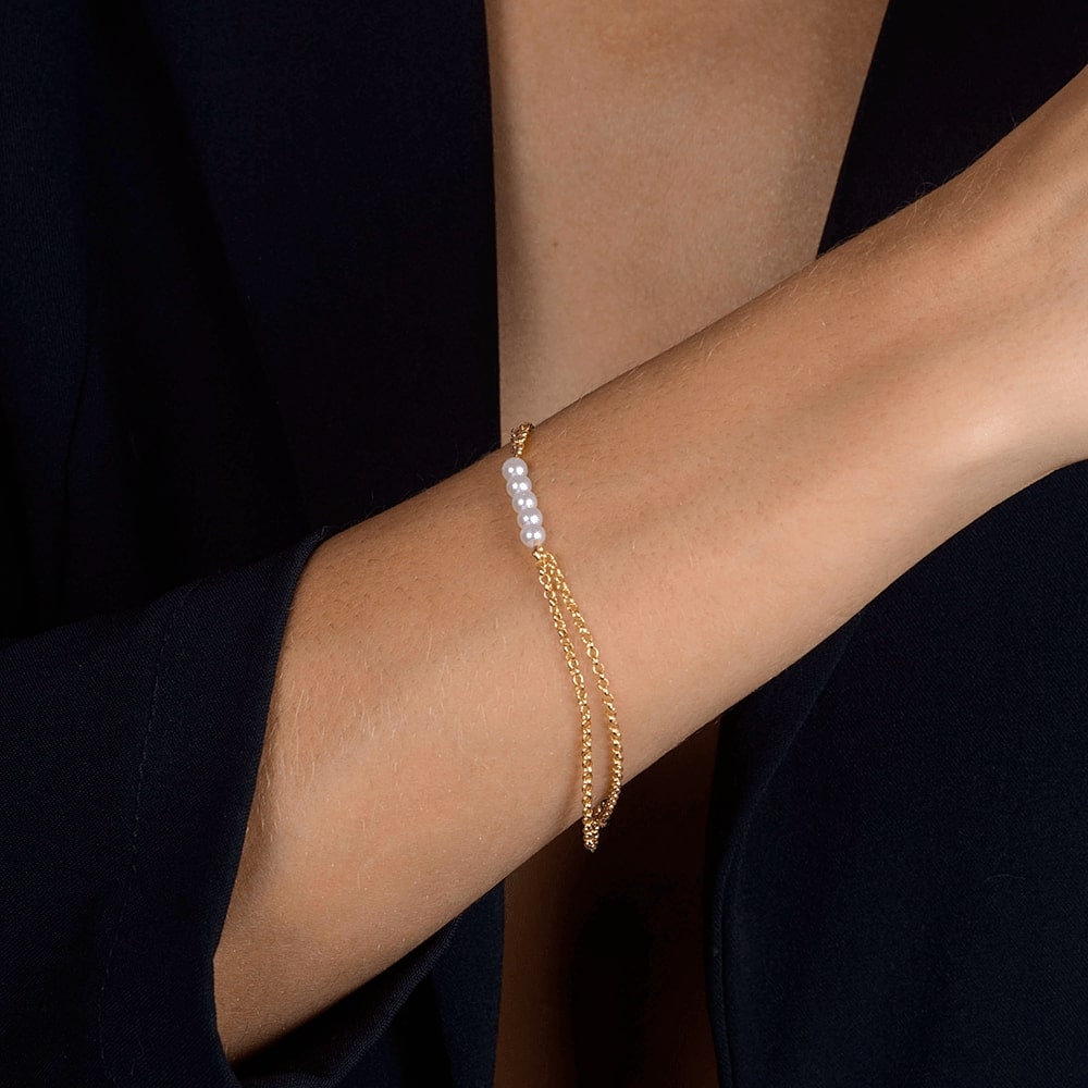 Pulseira dourada Double Maille Perlée Simplicité em detalhe