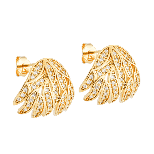 Brinco dourado de folhas cravejado de zircônias Feuille d'Or Simplicité