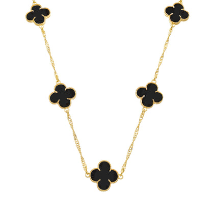Colar dourado Cinq Trèfles Onyx Simplicité