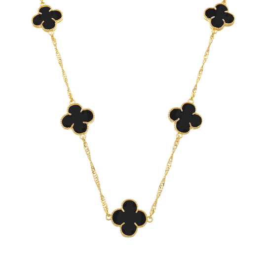 Colar dourado Cinq Trèfles Onyx Simplicité