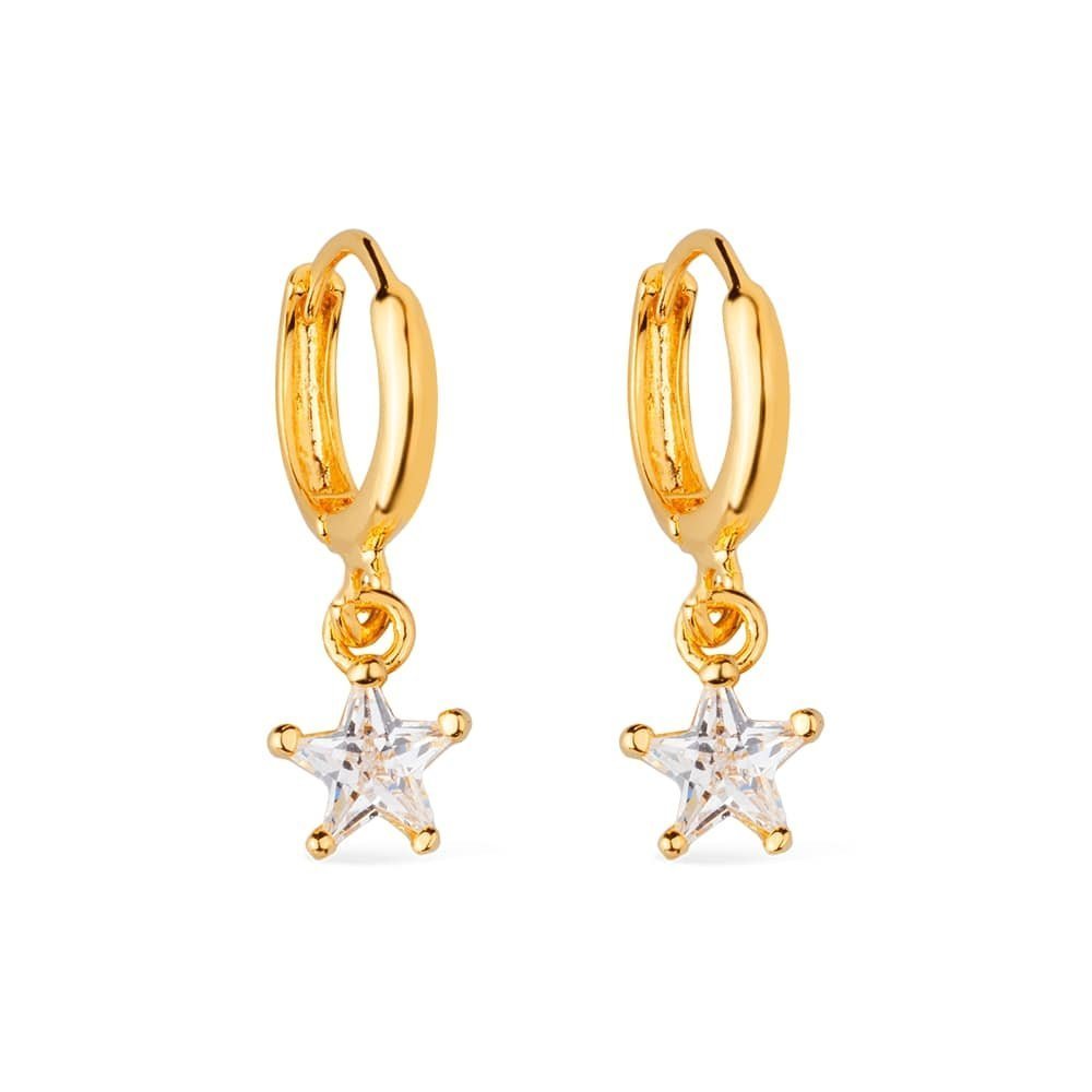 Brinco dourado argolinha estrela cravejada de zircônia Étoile Dorée Simplicité